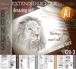 极品AI画笔－123支手绘效果笔刷：Bundle of brushes for illustrator